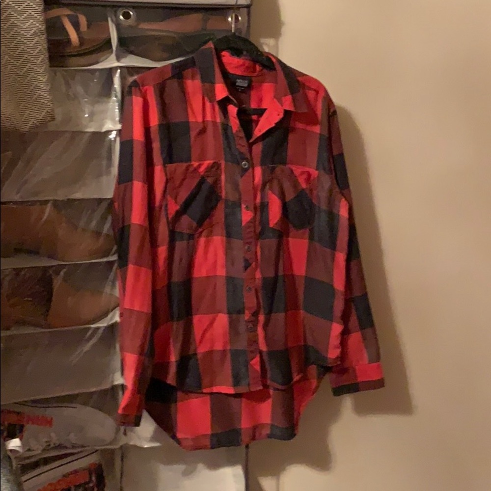Red Buffalo plaid button Dow shirt.